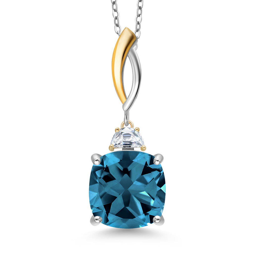 London Blue Topaz - November_Pendant in 925 Sterling Silver and 10K Yellow Gold