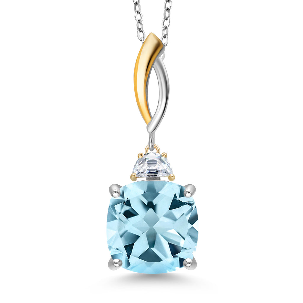 Sky Blue Topaz - November_Pendant in 925 Sterling Silver and 10K Yellow Gold
