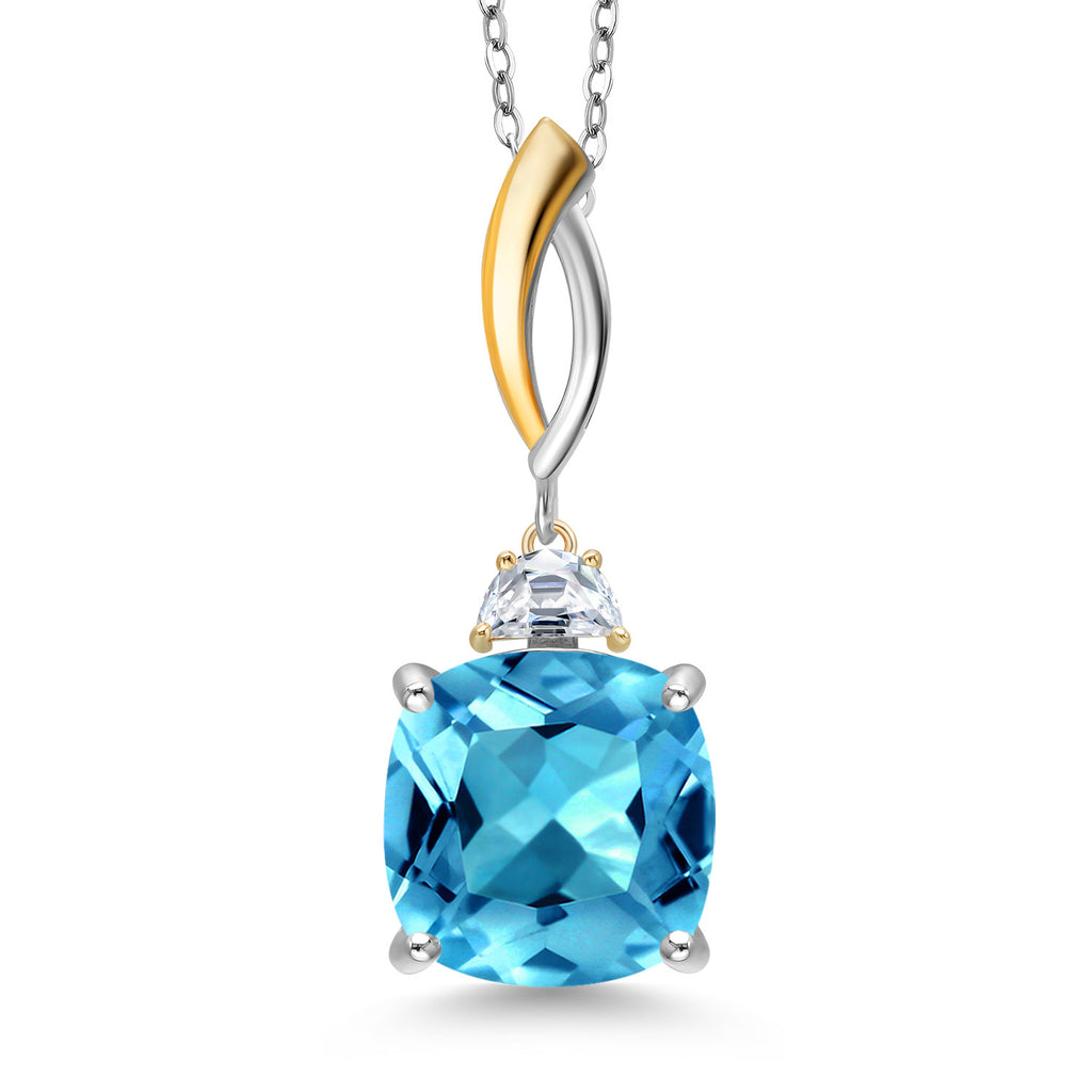 Swiss Blue Topaz - November_Pendant in 925 Sterling Silver and 10K Yellow Gold