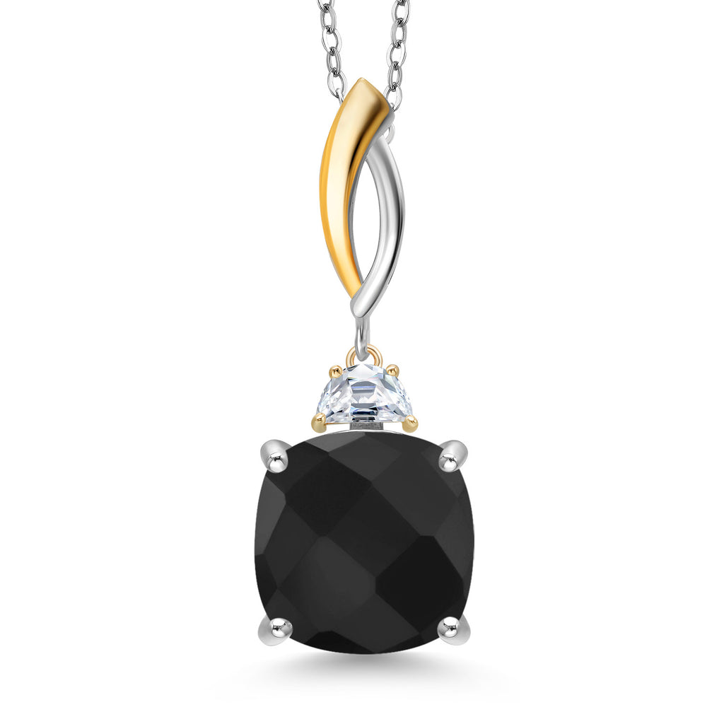 Onyx-Checkerboard - December_Pendant in 925 Sterling Silver and 10K Yellow Gold