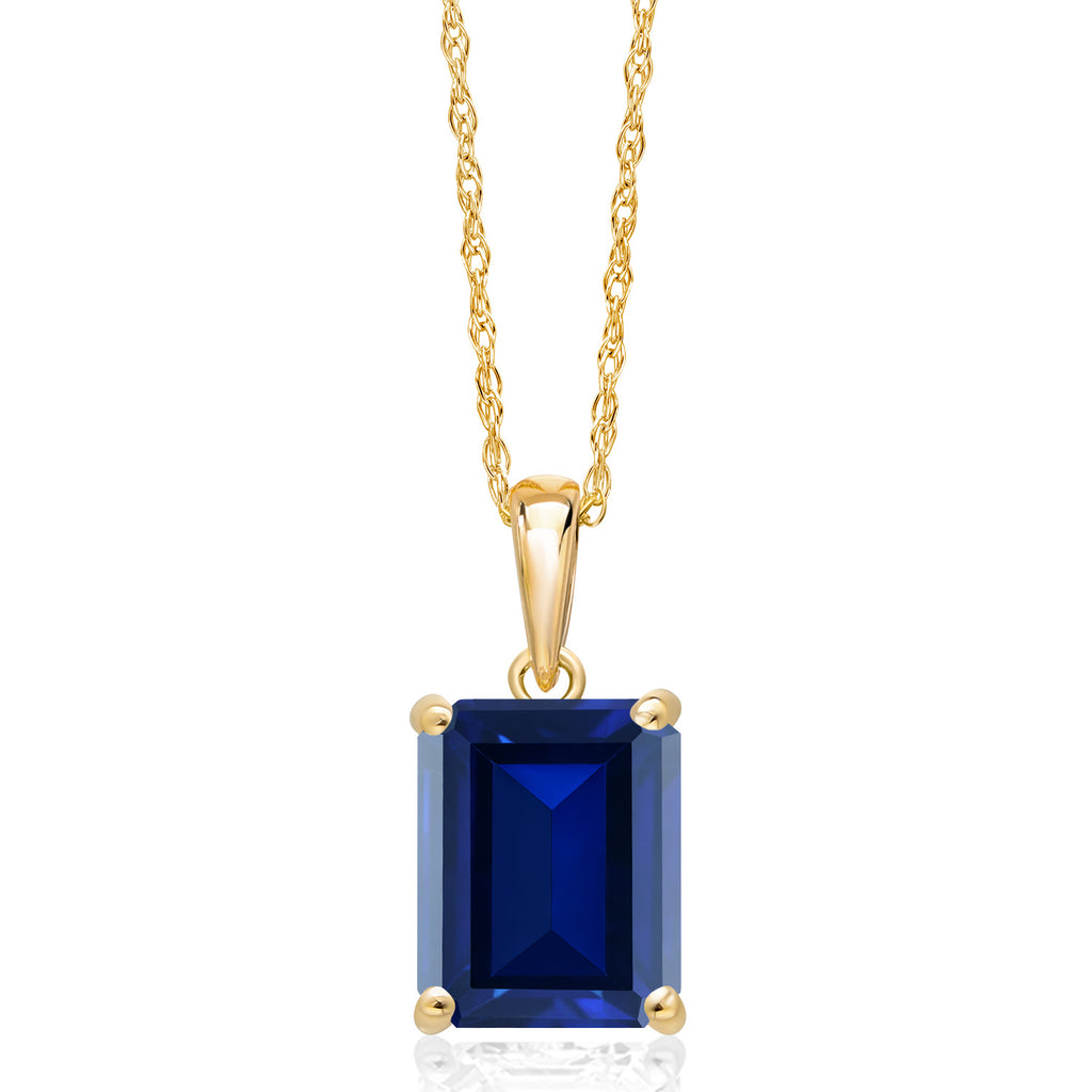 Blue Created Sapphire - September_Pendant in 14K Yellow Gold