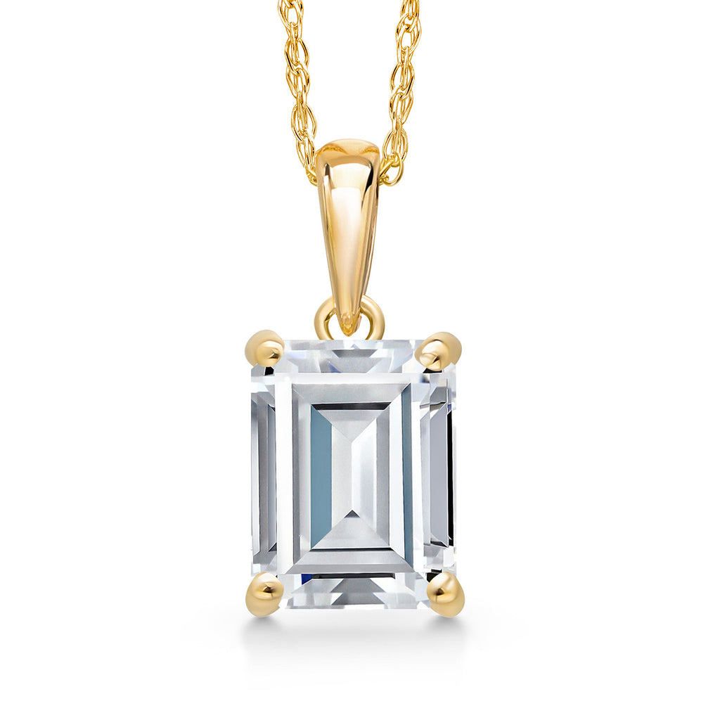 White Moissanite - April_Pendant in 14K Yellow Gold