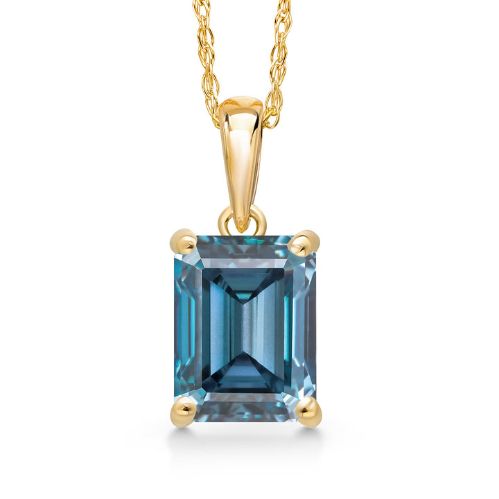 Persian Blue Moissanite - April_Pendant in 14K Yellow Gold