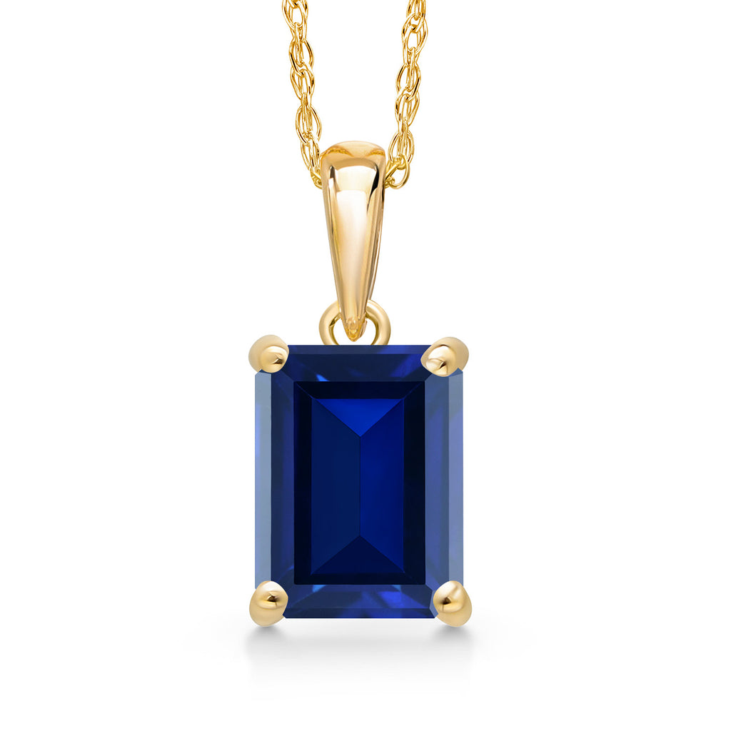 Blue Created Sapphire - September_Pendant in 14K Yellow Gold