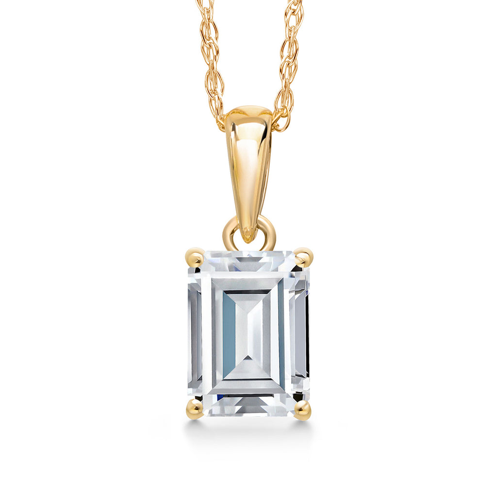 White Moissanite - April_Pendant in 14K Yellow Gold