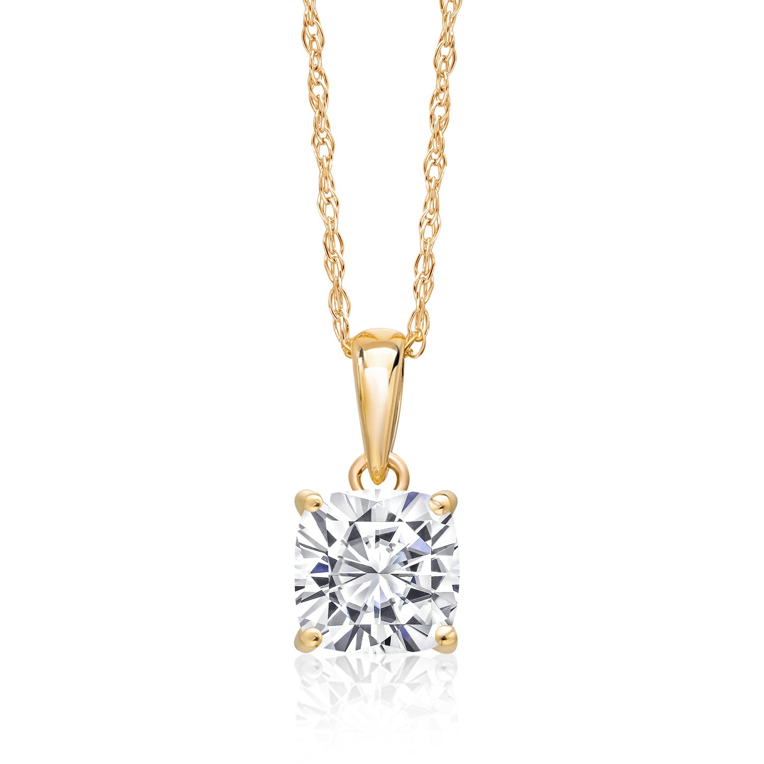 14K Yellow Gold White Moissanite Pendant Necklace | 1.20 Cttw | Gemstone Birthstone | Asscher Cut 6MM | Gold Necklace For Women | With 18 Inch Gold Chain