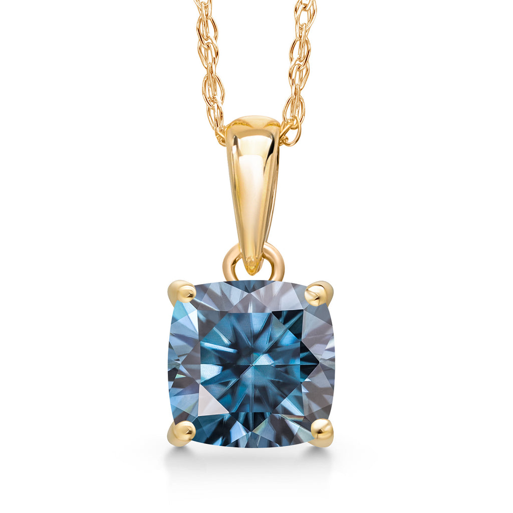 Persian Blue Moissanite - April_Pendant in 14K Yellow Gold