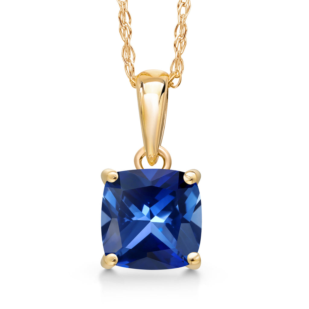 Blue Created Sapphire - September_Pendant in 14K Yellow Gold
