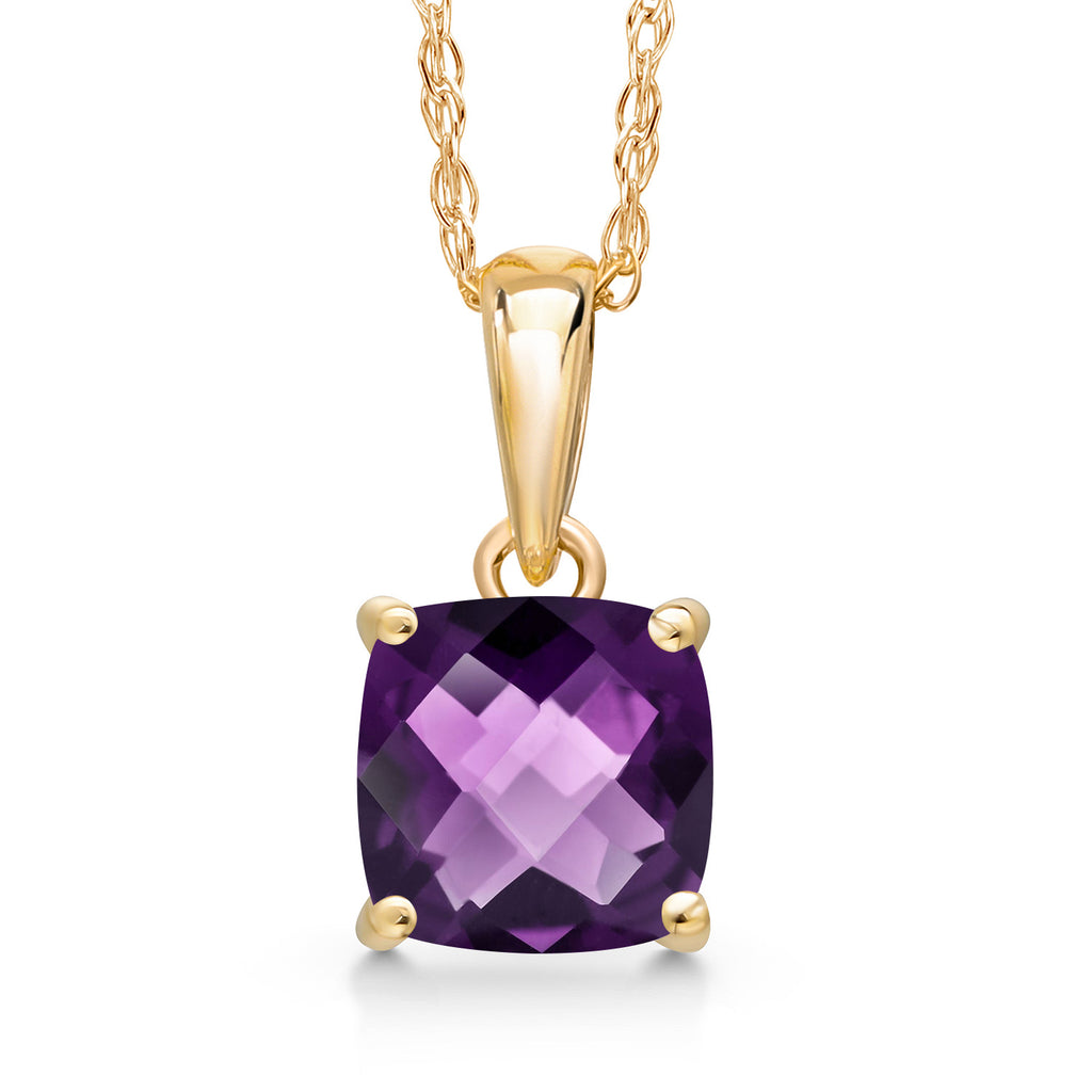 Amethyst-Checkerboard - February_Pendant in 14K Yellow Gold