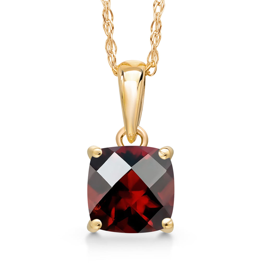 Garnet-Checkerboard - January_Pendant in 14K Yellow Gold