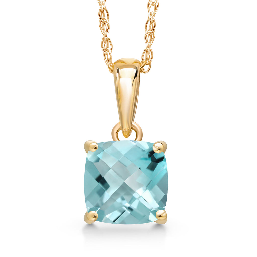 Sky Blue Topaz-Checkerboard - November_Pendant in 14K Yellow Gold