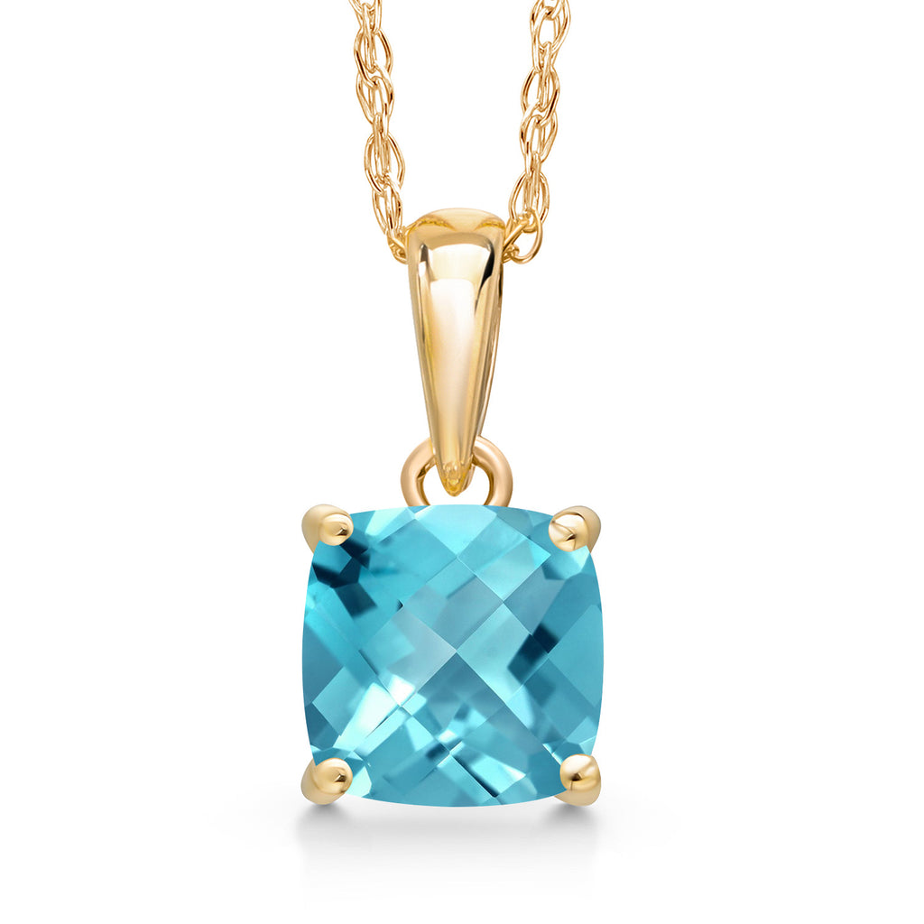 Swiss Blue Topaz-Checkerboard - November_Pendant in 14K Yellow Gold