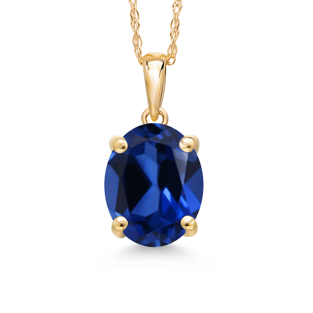 Blue Created Sapphire - September_Pendant in 14K Yellow Gold