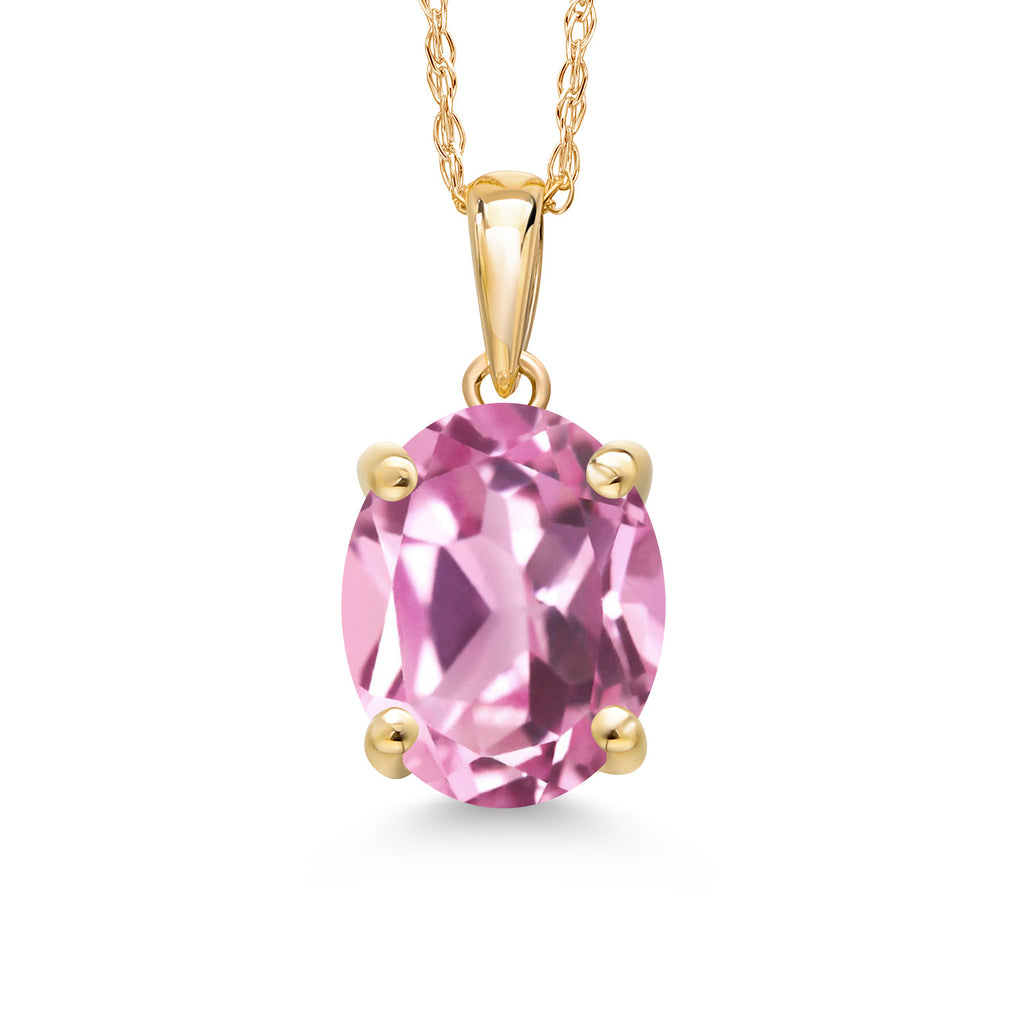 Light Pink Created Sapphire - September_Pendant in 14K Yellow Gold