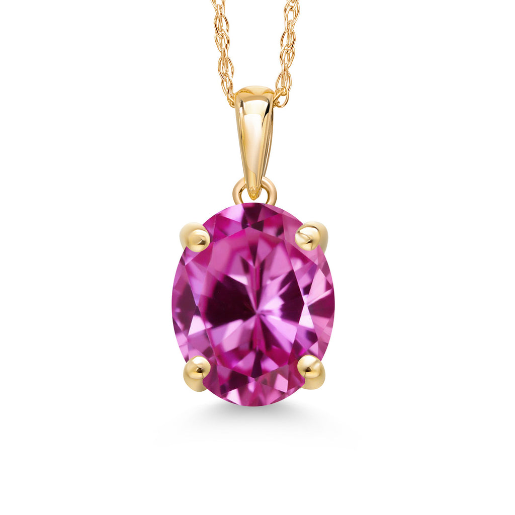 Pink Created Sapphire - September_Pendant in 14K Yellow Gold