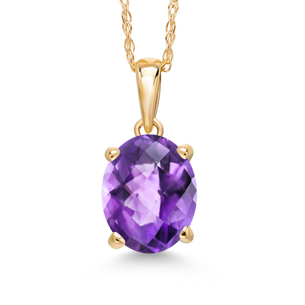 Amethyst-Checkerboard - February_Pendant in 14K Yellow Gold