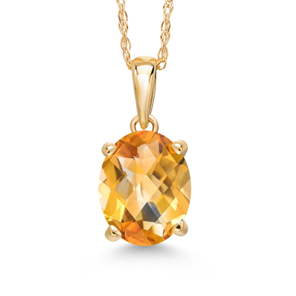 Citrine-Checkerboard - November_Pendant in 14K Yellow Gold