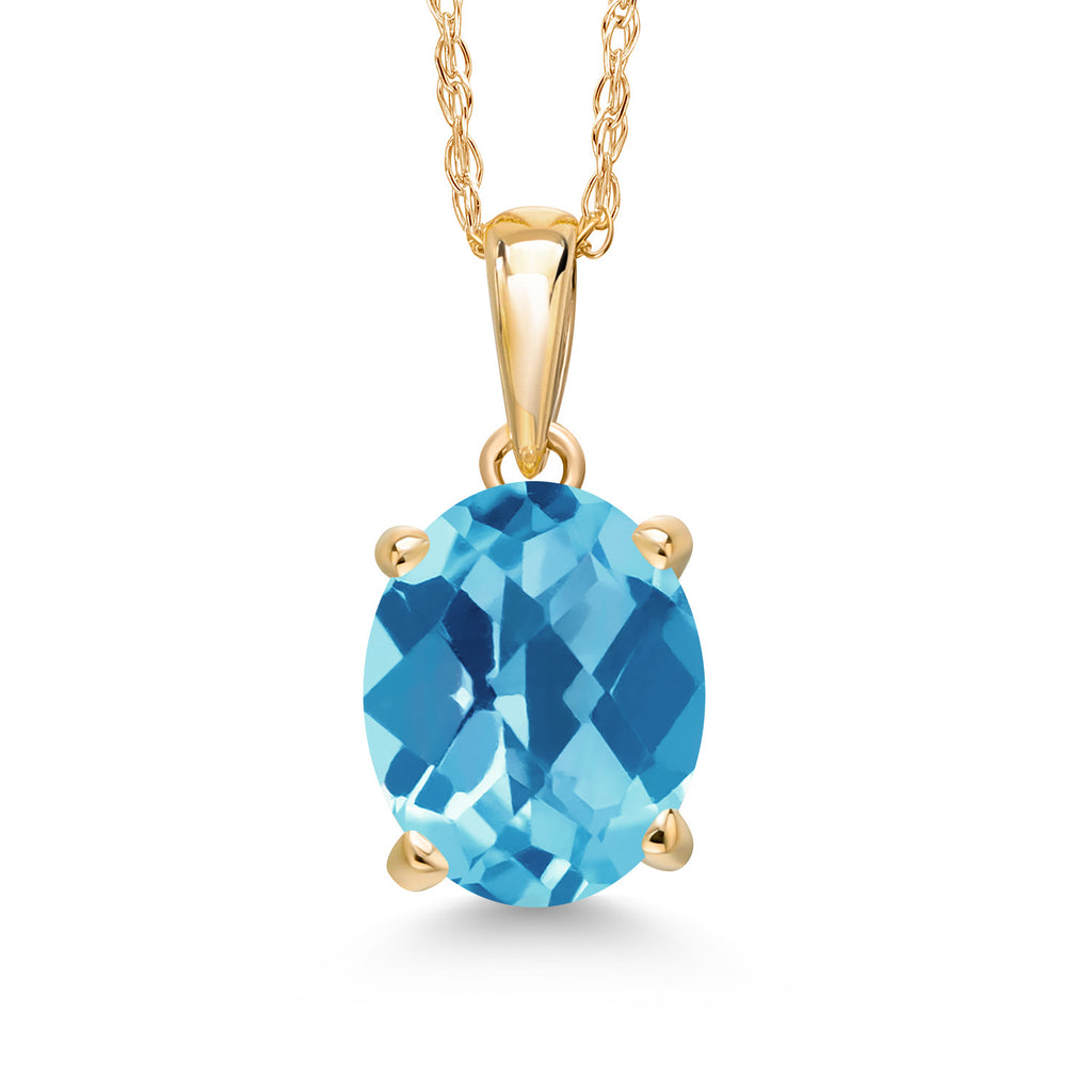 Swiss Blue Topaz-Checkerboard - November_Pendant in 14K Yellow Gold