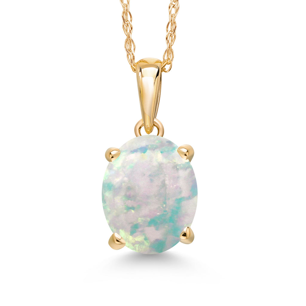 White Opal-Cabochon - October_Pendant in 14K Yellow Gold