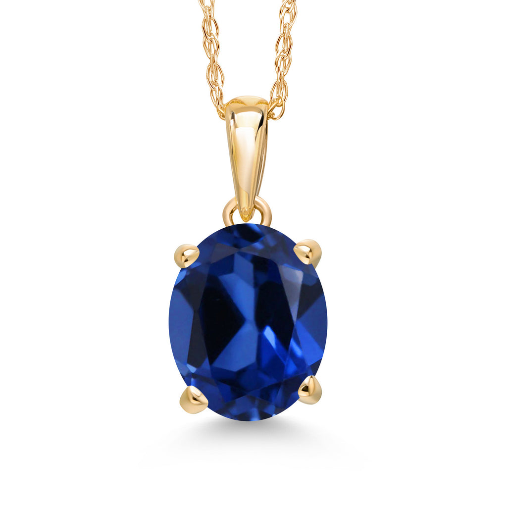 Blue Created Sapphire - September_Pendant in 14K Yellow Gold