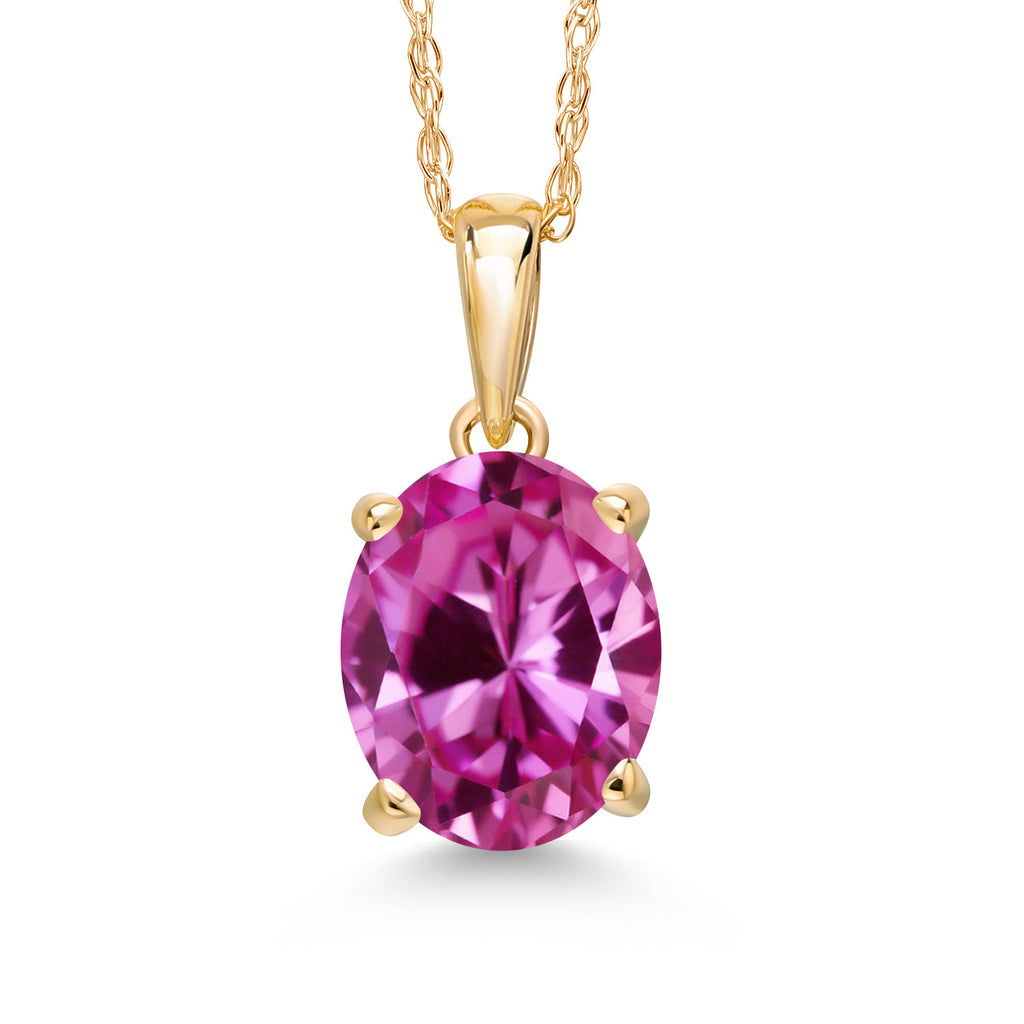 Pink Created Sapphire - September_Pendant in 14K Yellow Gold