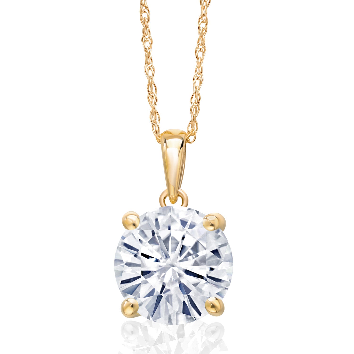 4.00 Cttw 14K Yellow Gold White Moissanite Pendant Necklace | Gemstone Birthstone | Round 10MM | Gold Necklace For Women | With 18 Inch Gold Chain