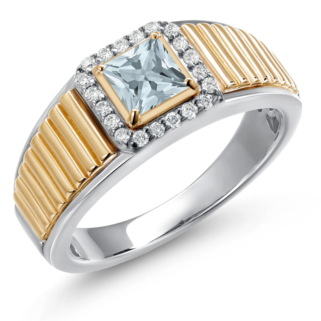 Aquamarine - March_13_Ring in 925 Sterling Silver and 10K Yellow Gold