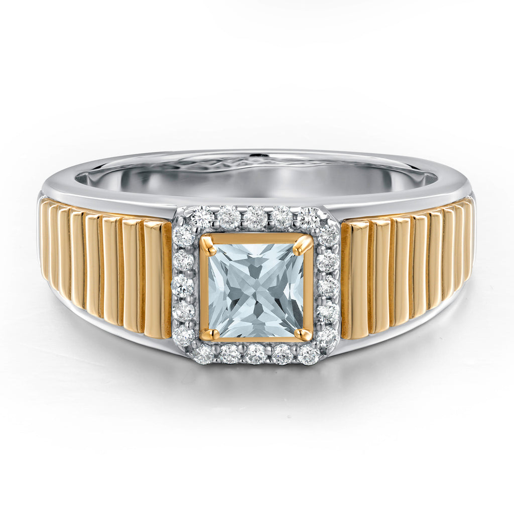 Aquamarine - March_11_Ring in 925 Sterling Silver and 10K Yellow Gold