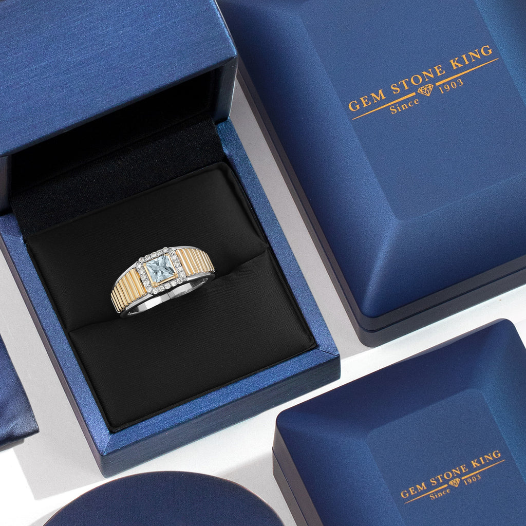 Aquamarine - March_11_Ring in 925 Sterling Silver and 10K Yellow Gold