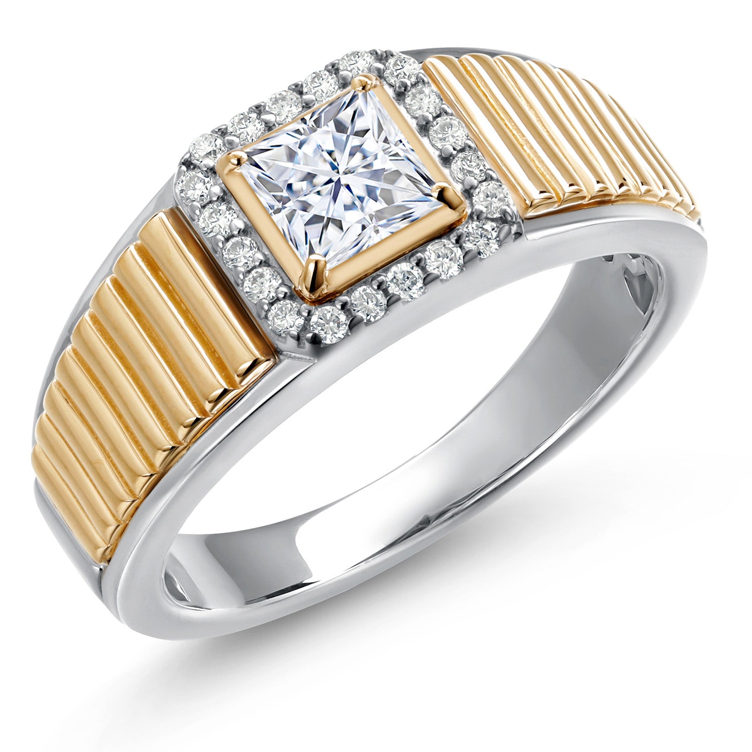 White Moissanite - April_11_Ring in 925 Sterling Silver and 10K Yellow Gold