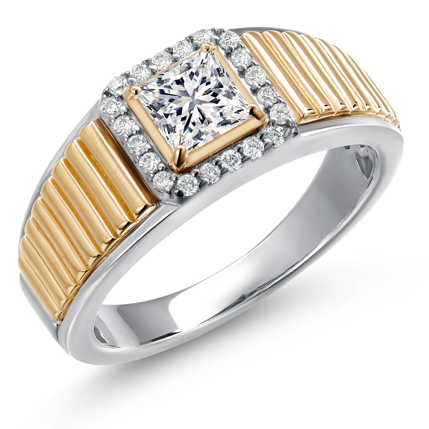White Lab Grown Diamond - April_10_Ring in 925 Sterling Silver and 10K Yellow Gold