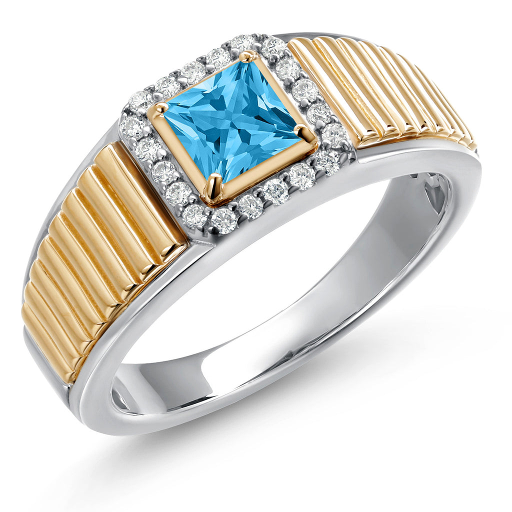 Swiss Blue Topaz - November_13_Ring in 925 Sterling Silver and 10K Yellow Gold