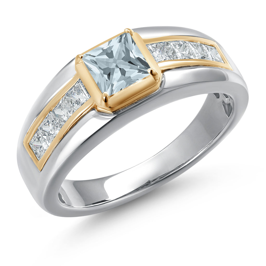 Aquamarine - March_12_Ring in 925 Sterling Silver and 10K Yellow Gold