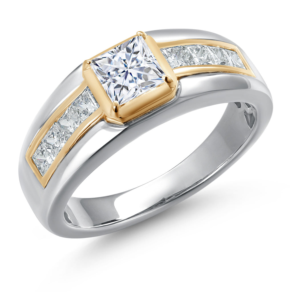 White Moissanite - April_13_Ring in 925 Sterling Silver and 10K Yellow Gold