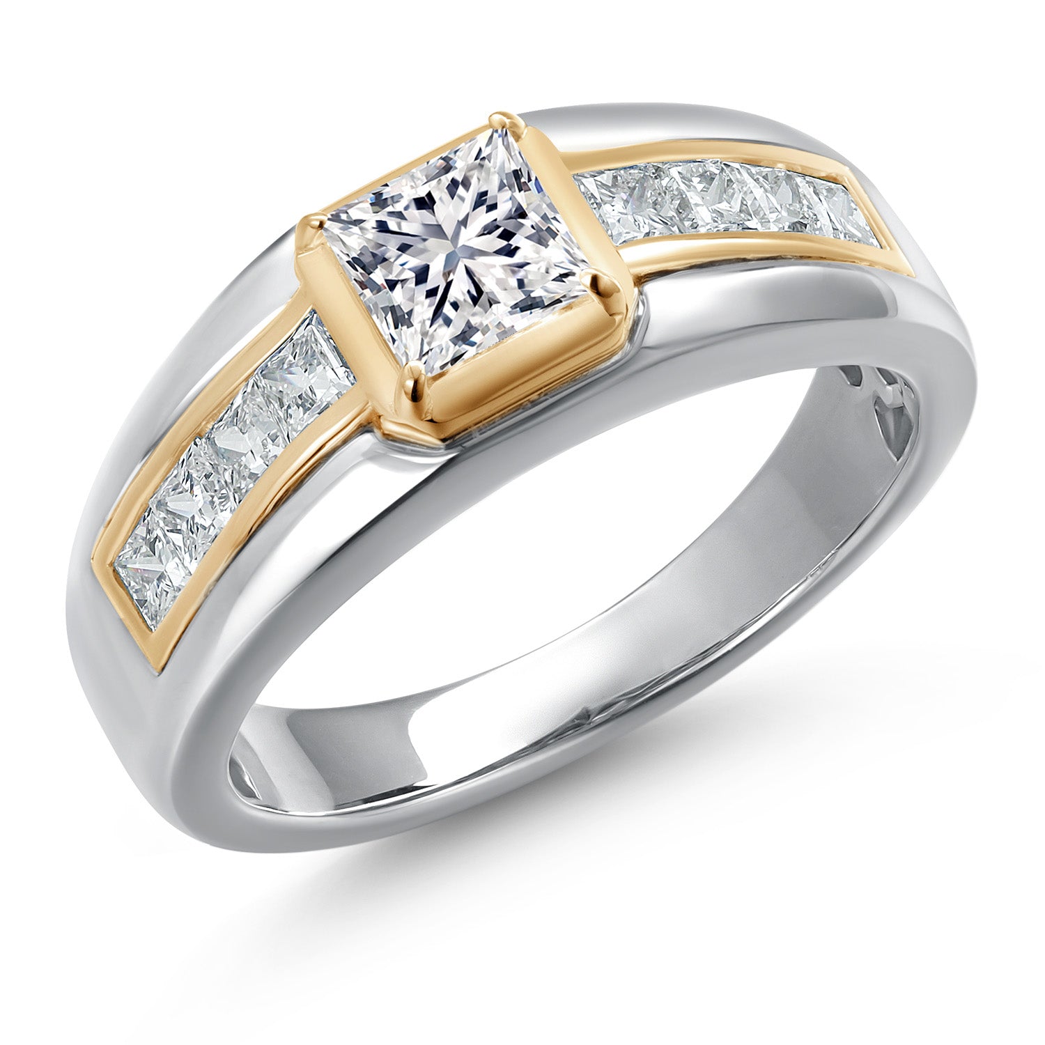 White Lab Grown Diamond - April_10_Ring in 925 Sterling Silver and 10K Yellow Gold
