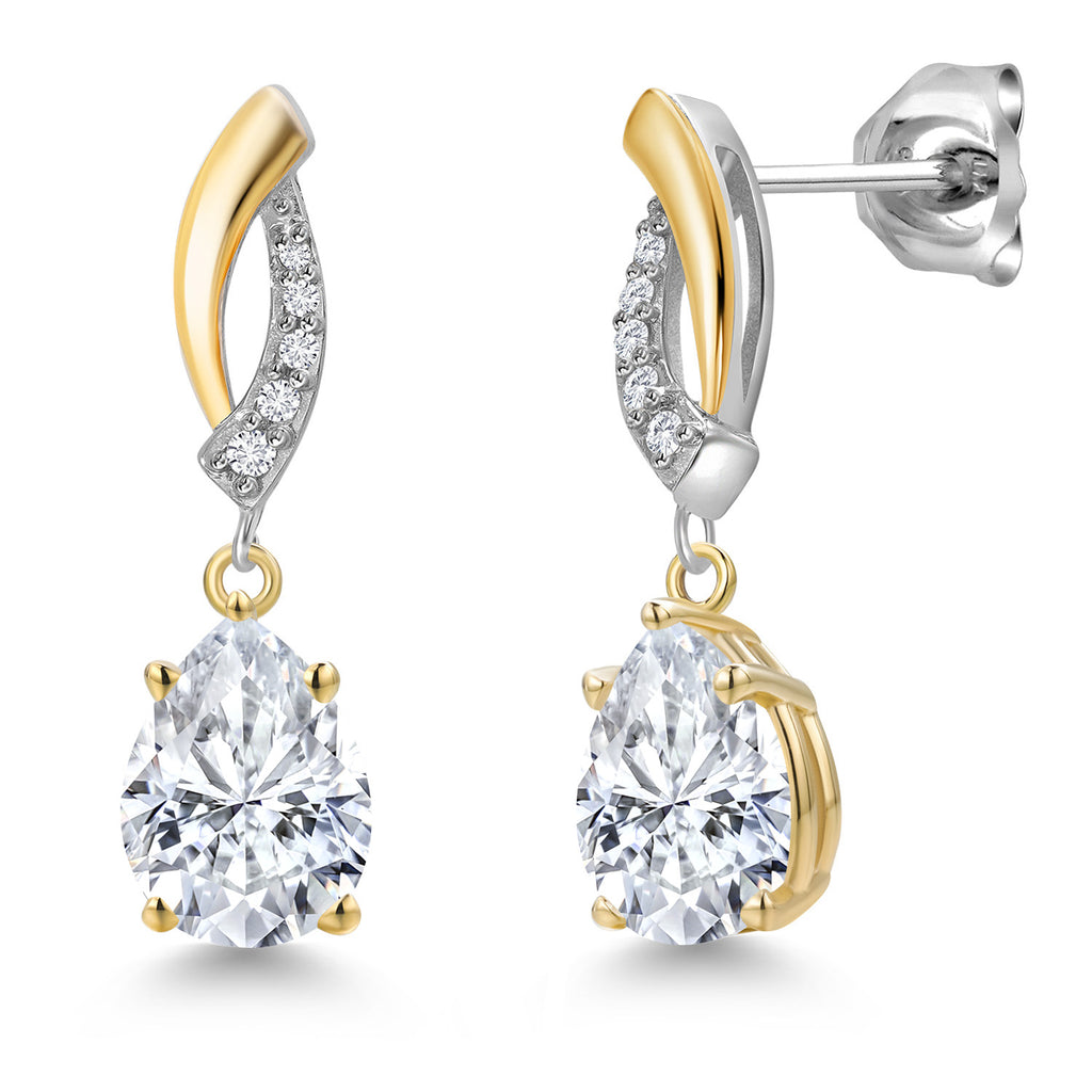 White Moissanite - April_Earrings in 925 Sterling Silver and 10K Yellow Gold