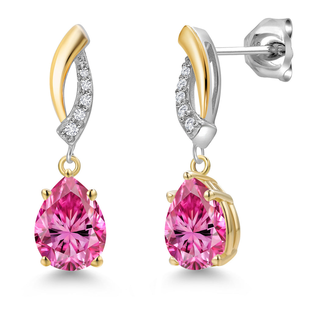Pink Moissanite - April_Earrings in 925 Sterling Silver and 10K Yellow Gold