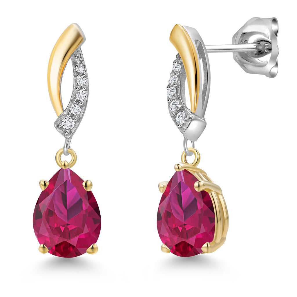 Created Ruby - July_Earrings in 925 Sterling Silver and 10K Yellow Gold