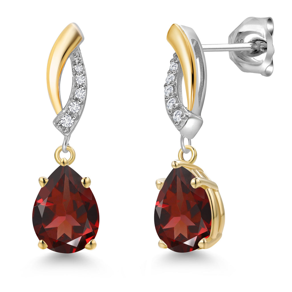 Garnet - January_Earrings in 925 Sterling Silver and 10K Yellow Gold