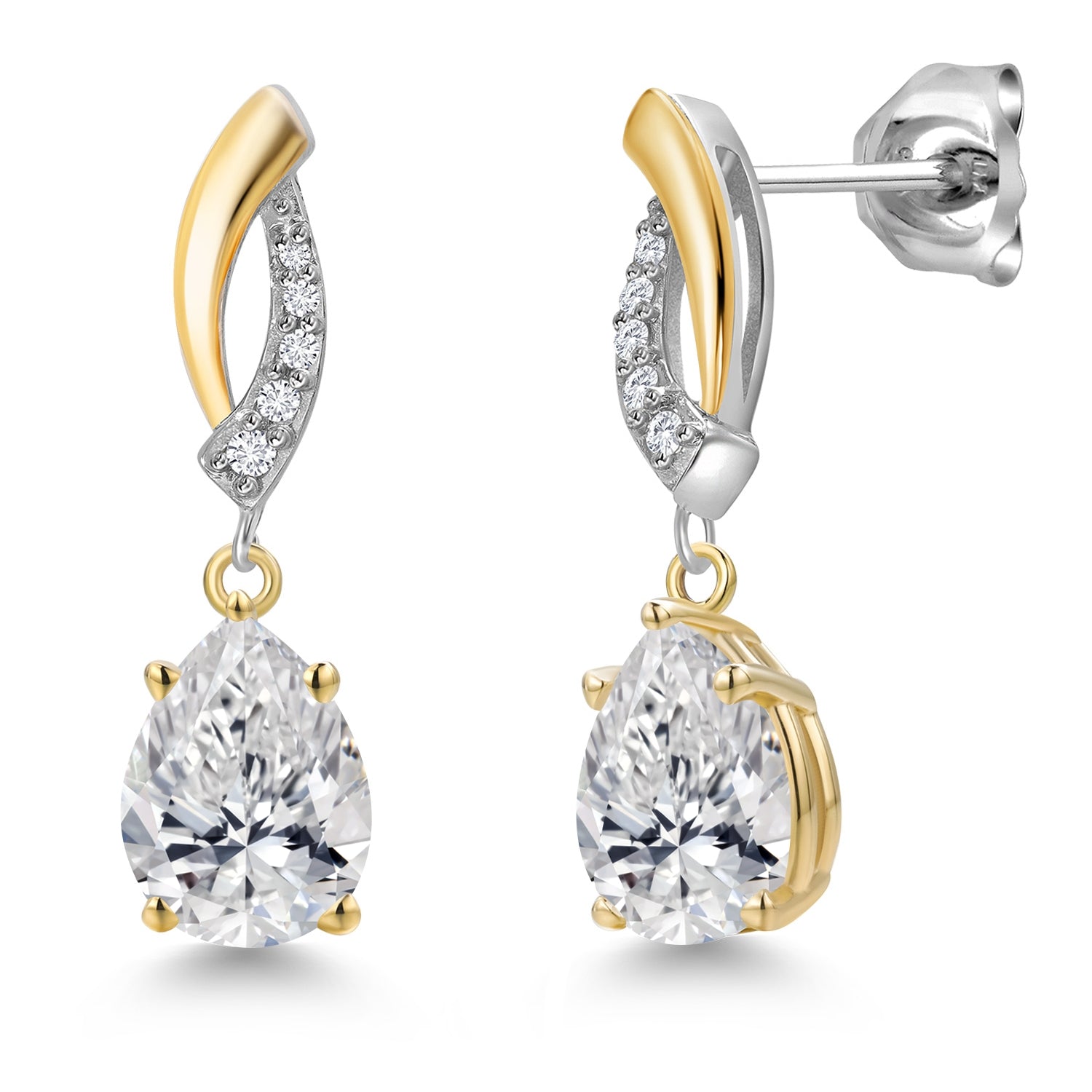 2.10 Cttw IGI Certified Lab Grown Diamond Dangle Earrings for Women in 925 Silver and 10K Yellow Gold | 2 Ct Pear Shape | F-G Color | VS1 Clarity