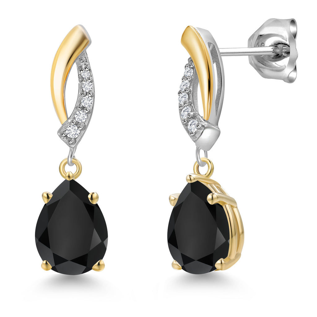 Onyx - December_Earrings in 925 Sterling Silver and 10K Yellow Gold