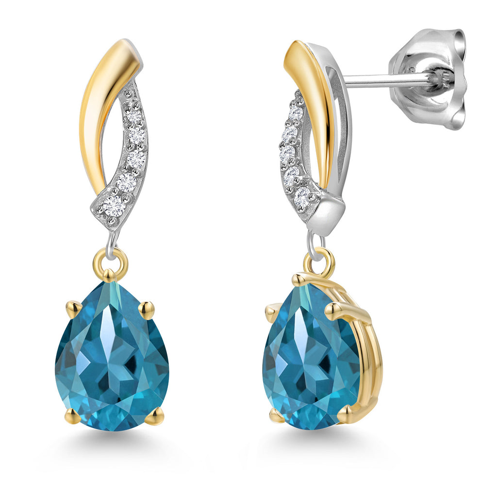 London Blue Topaz - November_Earrings in 925 Sterling Silver and 10K Yellow Gold