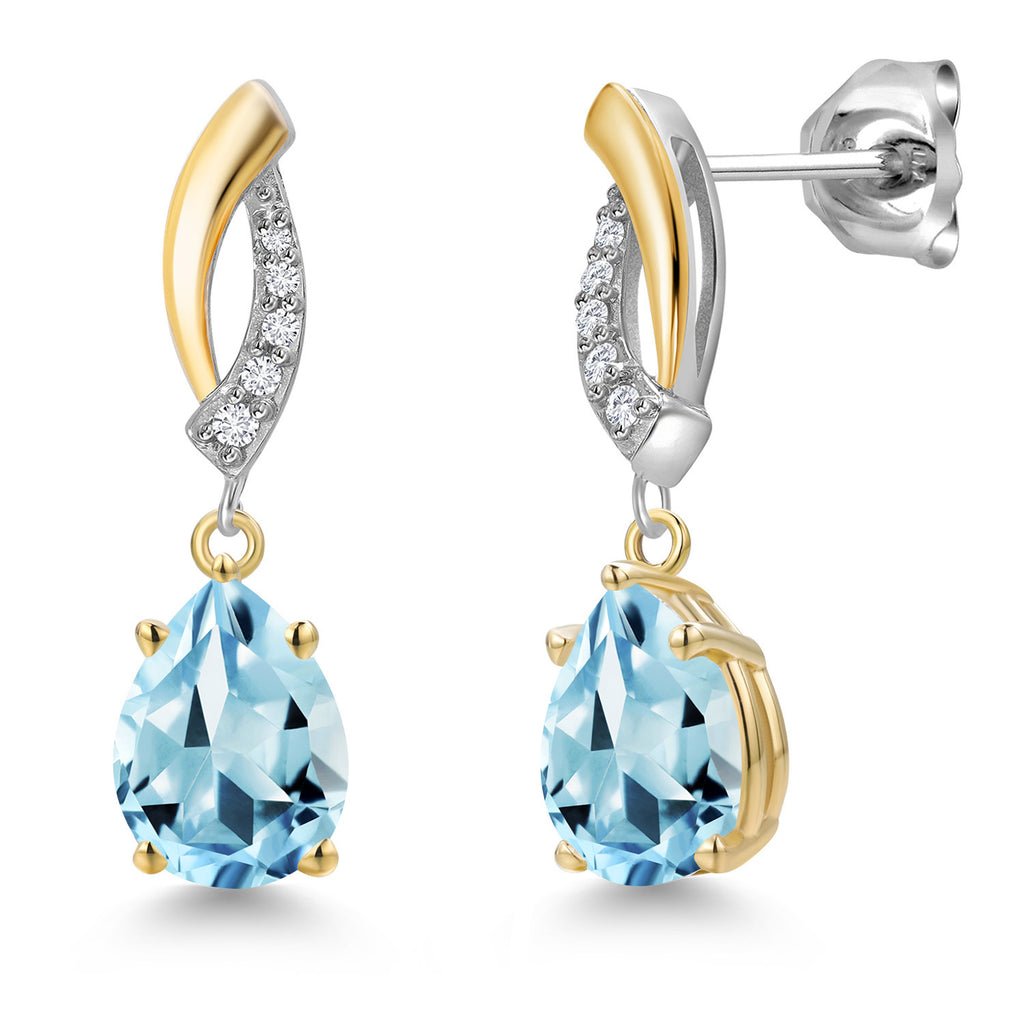 Sky Blue Topaz - November_Earrings in 925 Sterling Silver and 10K Yellow Gold