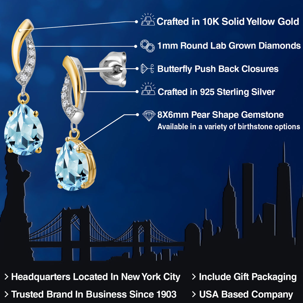 Sky Blue Topaz - November_Earrings in 925 Sterling Silver and 10K Yellow Gold