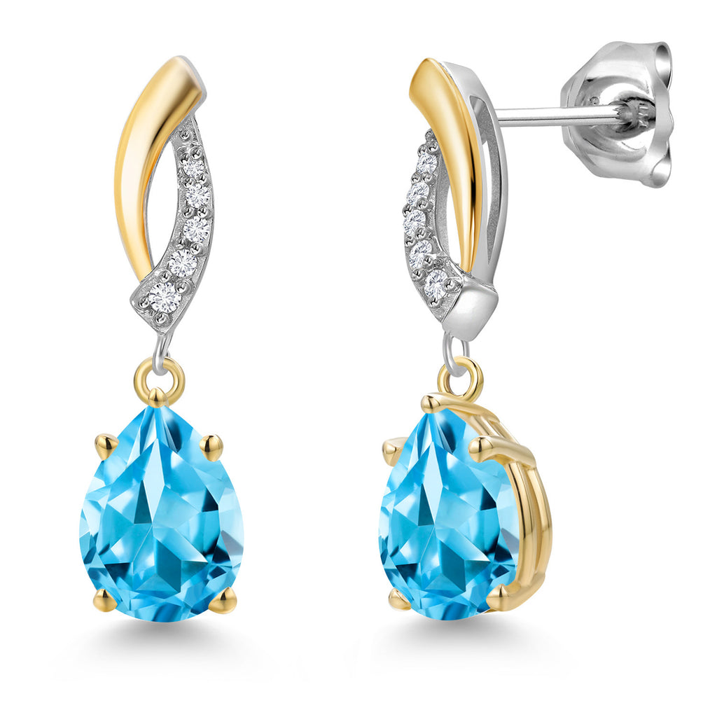Swiss Blue Topaz - November_Earrings in 925 Sterling Silver and 10K Yellow Gold
