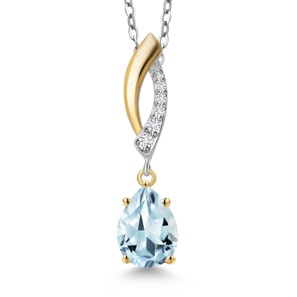 Aquamarine - March_Pendant in 925 Sterling Silver and 10K Yellow Gold
