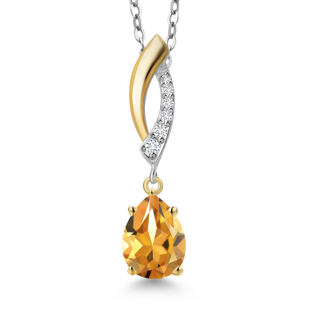 Citrine - November_Pendant in 925 Sterling Silver and 10K Yellow Gold