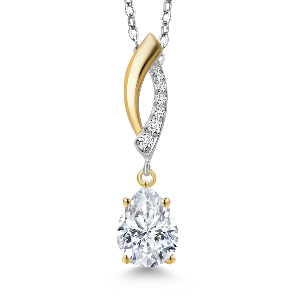 White Moissanite - April_Pendant in 925 Sterling Silver and 10K Yellow Gold