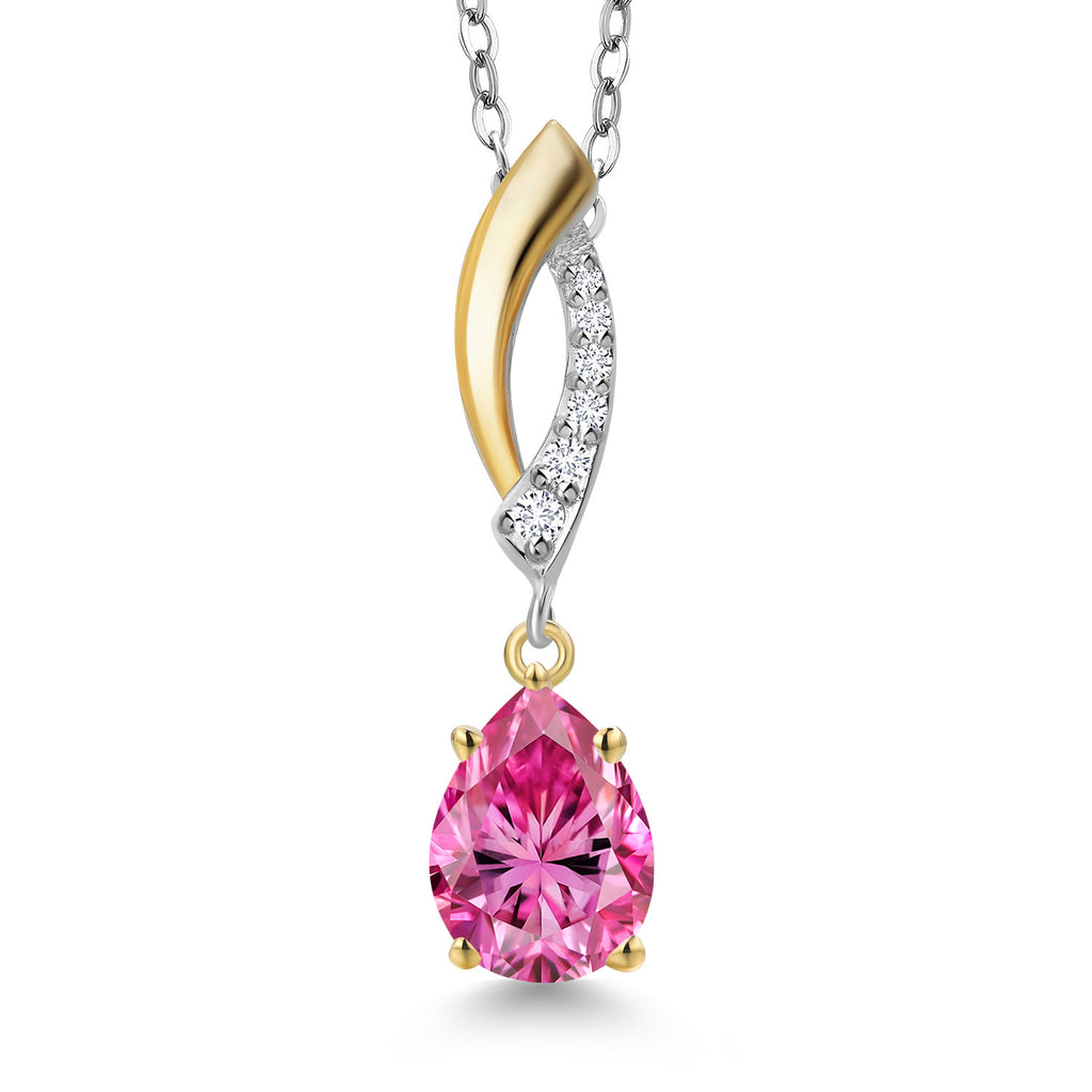 Pink Moissanite - April_Pendant in 925 Sterling Silver and 10K Yellow Gold