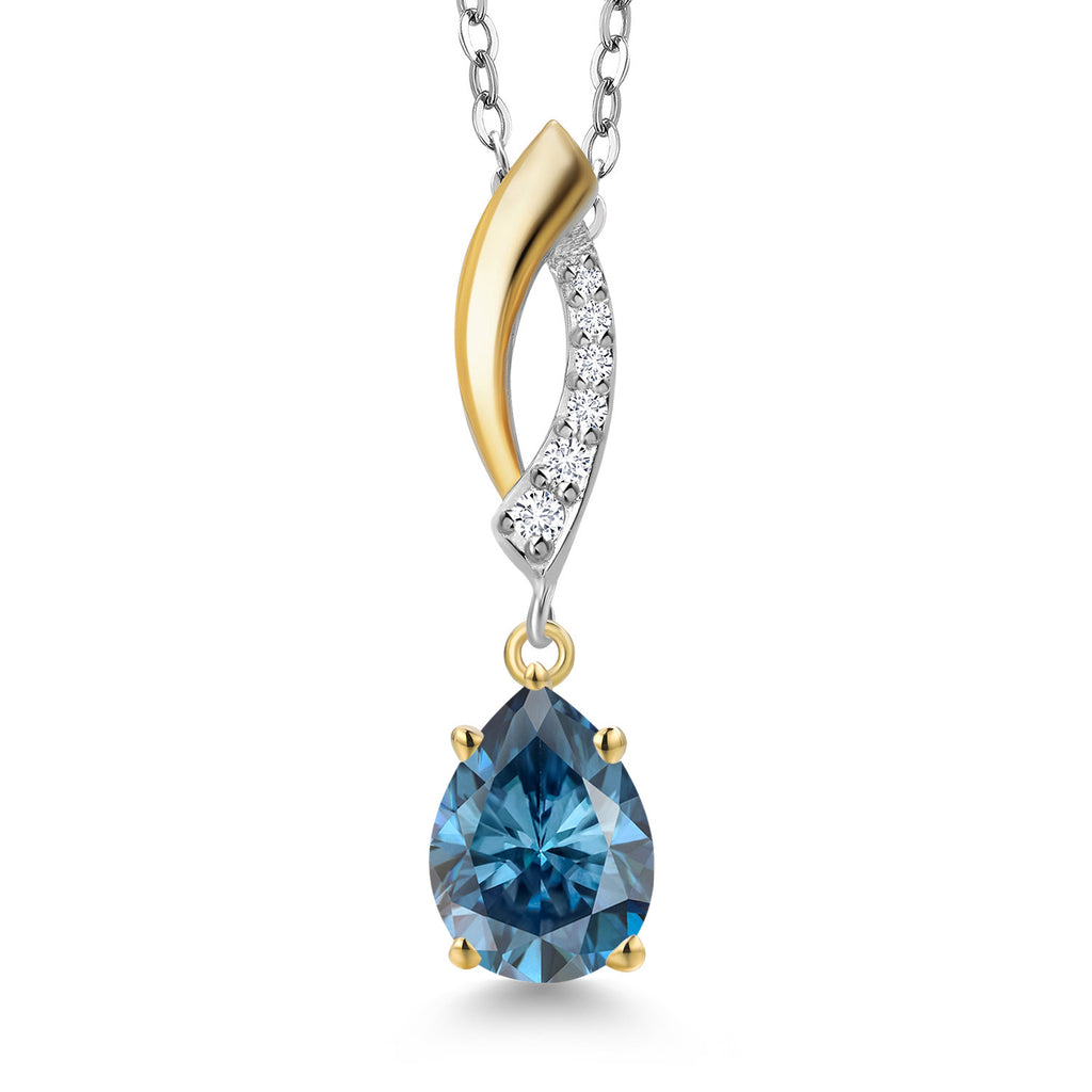 Persian Blue Moissanite - April_Pendant in 925 Sterling Silver and 10K Yellow Gold